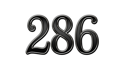 black metal 3d design of number 286 on white background.