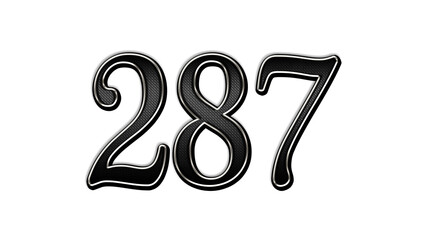 black metal 3d design of number 287 on white background.