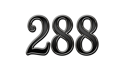 black metal 3d design of number 288 on white background.