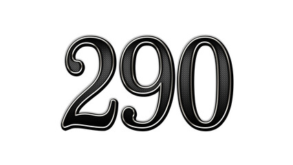 black metal 3d design of number 290 on white background.