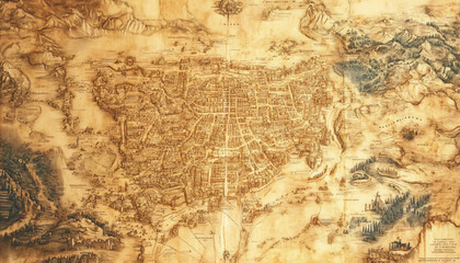  Antique maps of old cities or unexplored territories, with faded colors and intricate details, giving a historic and adventurous vibe.