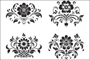 A collection of black and white designs with a white background