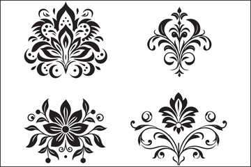 A collection of black and white designs with a white background