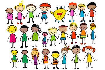 Fototapeta premium Children stick figure collection clipart vector, stick girls, stick boys, illustration silhouette