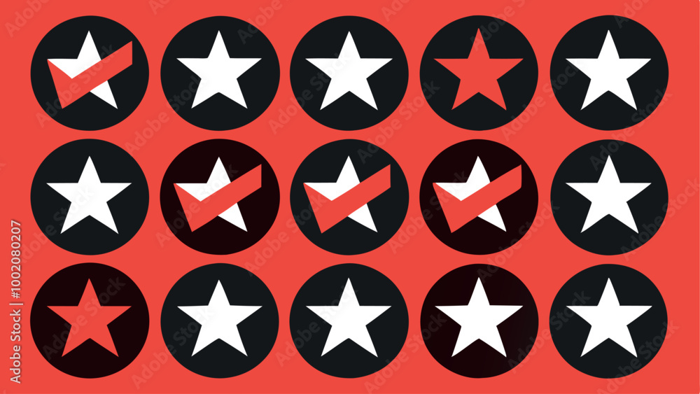 Wall mural vector illustration set of abstract geometric shiny heart and star button symbols with a red glossy 