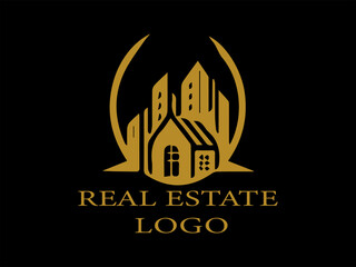Black Gold Real Estate Vector Logo, Luxury Logo Design for Property, Visual Identity for Property Business