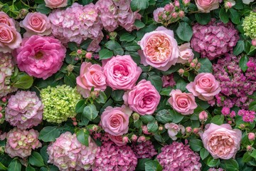 Fototapeta premium Vibrant Pink and Purple Roses with Green Foliage 