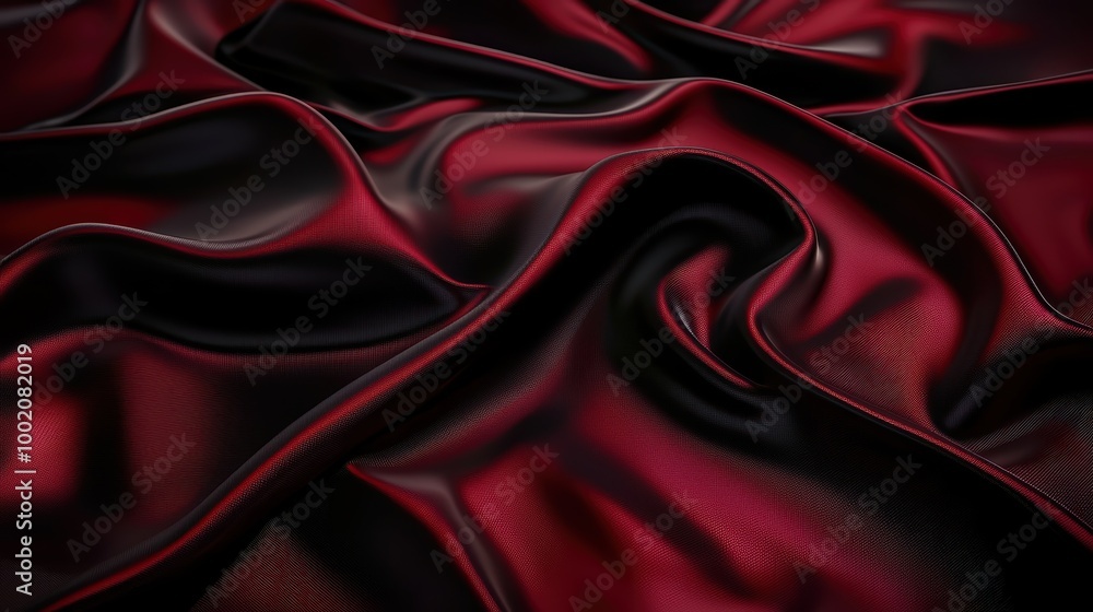 Poster bold reflections - abstract dark red and black metallic background with smooth gradients