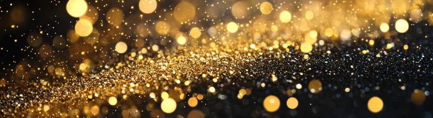 Golden Glittering Particles on Black Background
