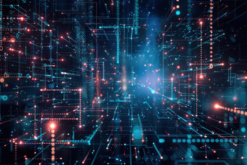 close up horizontal illustration of glowing virtual cybernetic abstract background