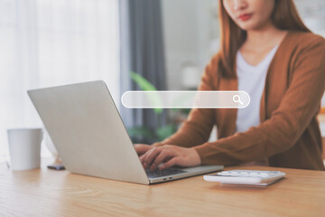 Women using computer laptop to find what they are interested in. Searching information data on...
