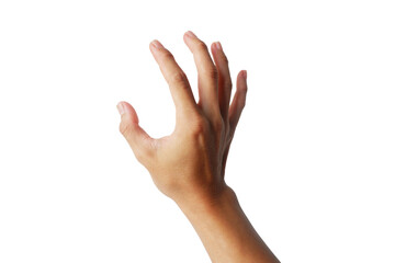 Asian man's hand showing up gesture on white background