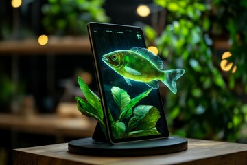 A high-tech conservation facility, where biodiversity is preserved with advanced technology, showing holographic displays tracking species in real-time