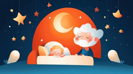Sweet Dreams with Grandparent and Child at Night