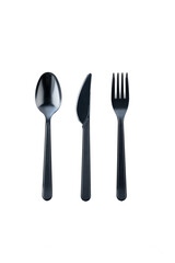 Set of plastic cutlery spoon fork and knife isolated on white background