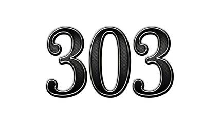 black metal 3d design of number 303 on white background.