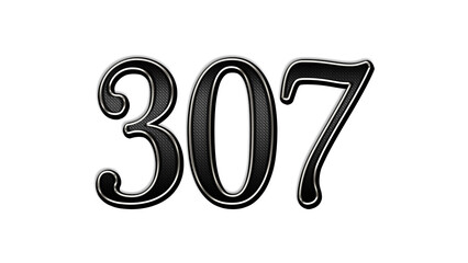 black metal 3d design of number 307 on white background.