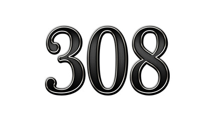 black metal 3d design of number 308 on white background.