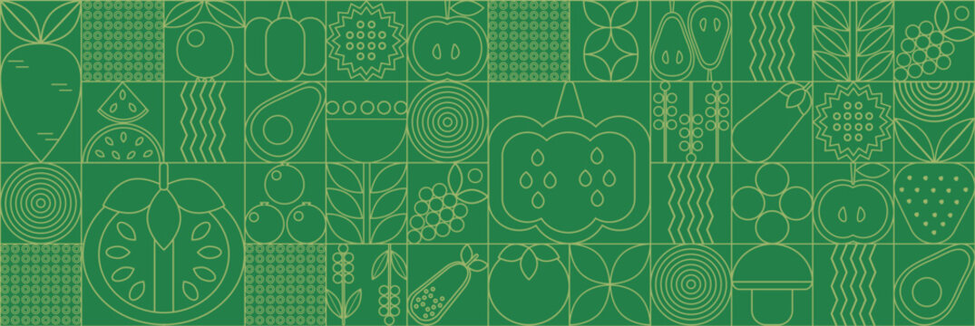 Bauhaus vegetable abstract. Geometric line drawing. Vegetables and fruits seamless pattern bauhaus. 