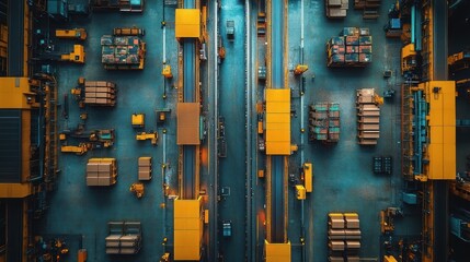 Aerial View of Busy Factory