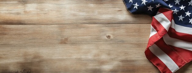 American Flag on Wooden Background