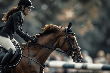 Obraz premium young beautiful woman doing equestrian sport