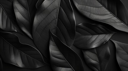 Obraz premium Dark tropical foliage with an abstract, exotic vibe, set against a black background for a striking effect. Ideal for wallpaper or artistic decoration.