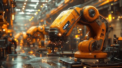 Futuristic Robotic Arm in a Factory Setting