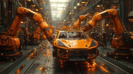 Robot Arms Assembling a Car