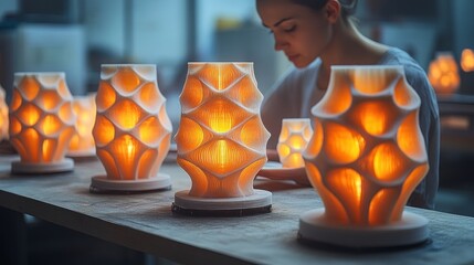 White 3D Printed Lamps with Light