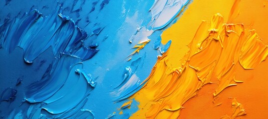 Vibrant Blue and Orange Textured Paint Strokes

