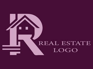 R Initial Letter Vector Logo for Real Estate in Modern Minimalist Style, R Logo Design with House Elements and Geometric Stripes