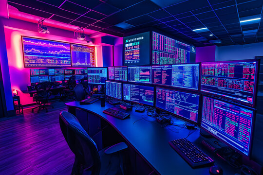 Trading Floor with Long Desks and Multiple Monitors: Maximizing Efficiency and Productivity