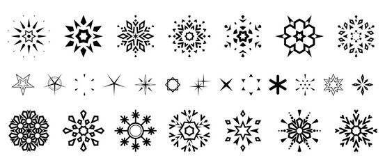 Snowflakes icon collection. Graphic modern black and white ornament.