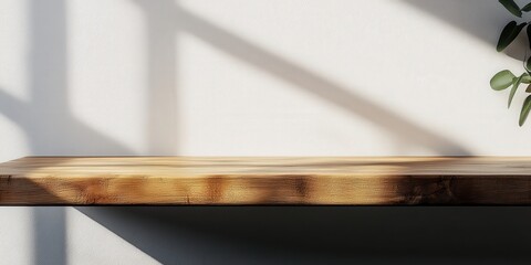 Minimalist Wooden Table Against White Wall