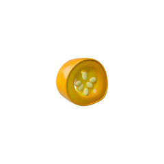 Vector 3D illustration with the image of a round cut piece of yellow pepper.