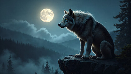 Majestic Wolf Under Moonlight