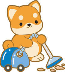 Cute puppy kawaii dog lovely animal vector icon. Fluffy Shiba Inu pet stickers. Happy doggy activities illustrations.
