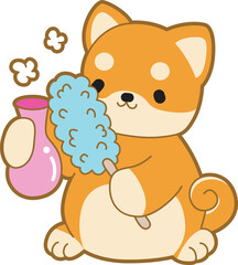Cute puppy kawaii dog lovely animal vector icon. Fluffy Shiba Inu pet stickers. Happy doggy activities illustrations.

