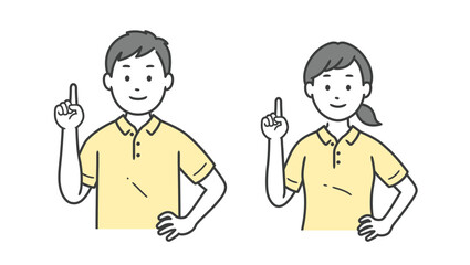 指差しをする介護士男女の上半身イラスト