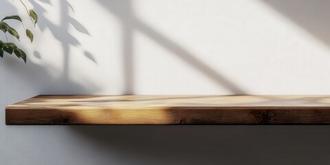 Minimalist Wooden Table Mockup on White Wall