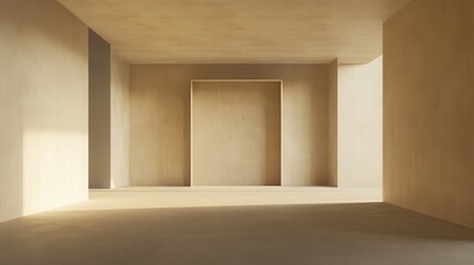 Mock up frame in a spacious empty room with soft beige walls, no furniture