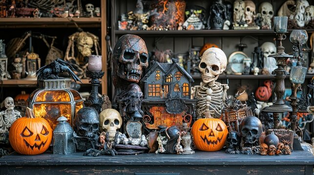 A creative display of haunted house-themed items in a local shop, enticing customers with unique and spooky options