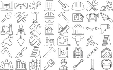 Construction Maintenance icon set for logo and T-Shirt. Thin line art editable stroke.