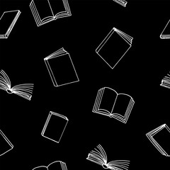 books seamless pattern. hand drawn doodle style. vector, minimalism, monochrome. reading, education, bookstore, science