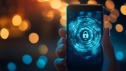 Close-up of smartphone screen with privacy lock icon and hand partially covering it, highlighting the significance of phone security and personal data protection