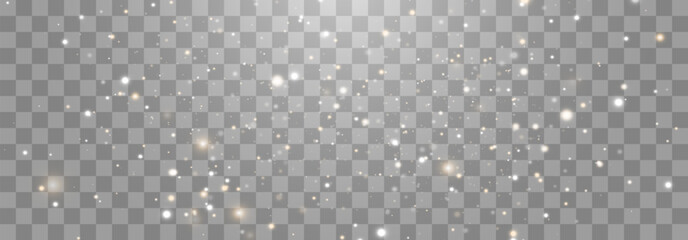 Magical light dust with a soft glow. Floating particles of light. A Christmas light effect with sparkling fairy dust shining on a transparent background. Vector illustration in PNG format