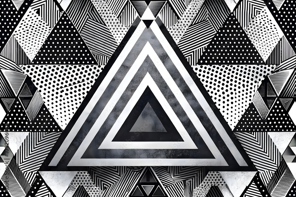Poster dynamic black white geometric patterns triangles lines art design