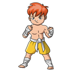 cute little boy practicing Muaythai