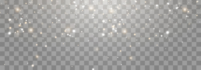 Magical light dust with a soft glow. Floating particles of light. A Christmas light effect with sparkling fairy dust shining on a transparent background. Vector illustration in PNG format